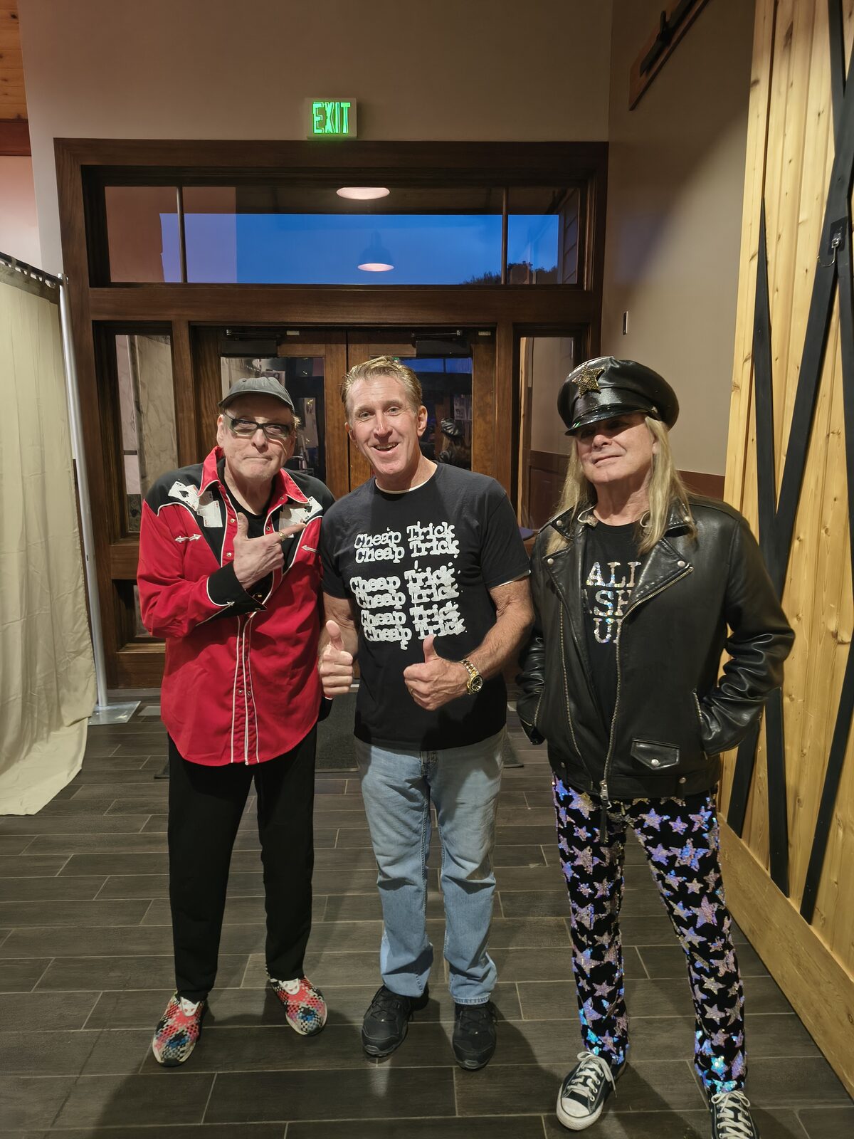 Tim Dietz backstage with Cheap Trick's Robin Zander and Rick Nielsen at the Amphitheater at Philip S. Miller Park