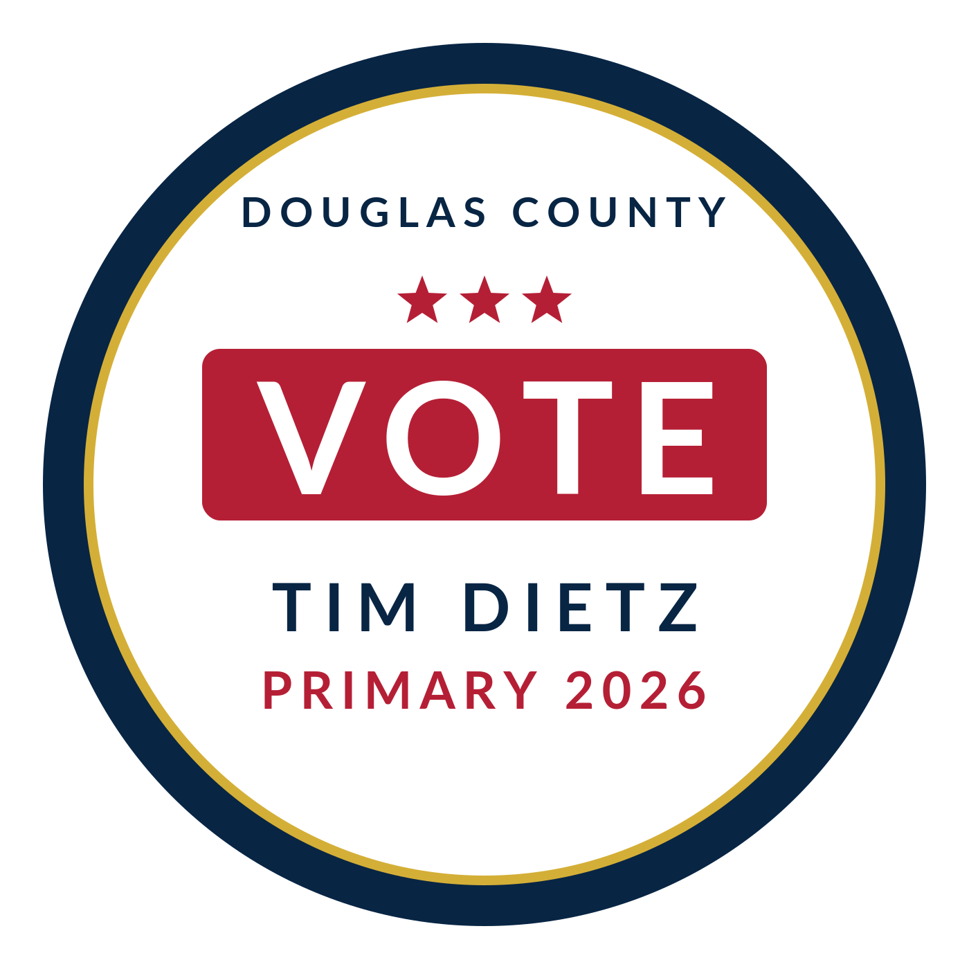VOTE sticker — Tim Dietz for Douglas County Treasurer, Election 2026
